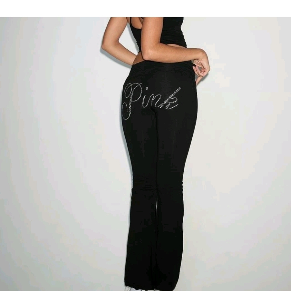 Victoria's Secret Black Pants with Rhinestone 'Pink'